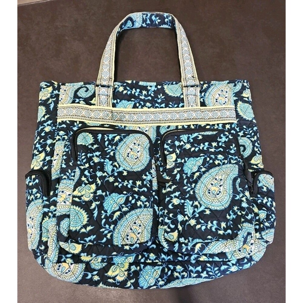 Lemon Hill Blue, Black Yellow Paisley Pattern Quilted Duffel Shoulder Purse